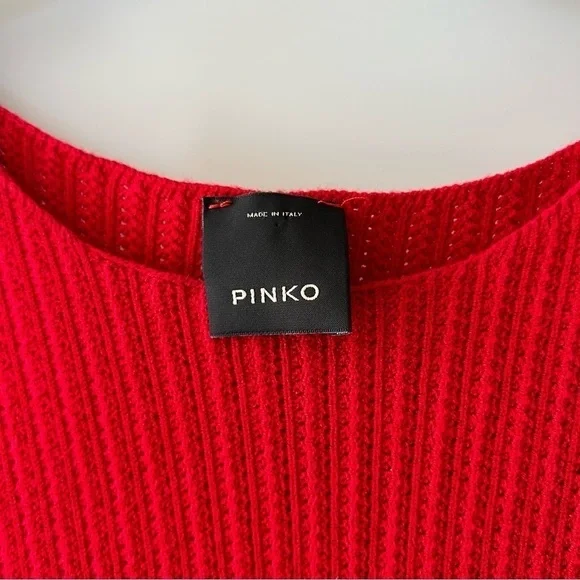 [S] Pinko Italian Luxury Viscose Knit Tank with Ruffle Edge in Candy Apple Red - Picture 10 of 11